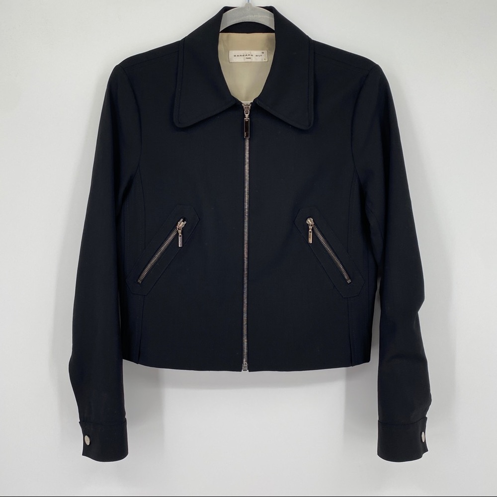 Barbara Bui Laine Wool Blend Zipper Collared Black Gold-tone Fashion Jacket XS